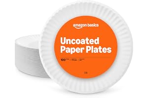Amazon Basics 9" Uncoated White Paper Plates, Microwave Safe, 100 Count