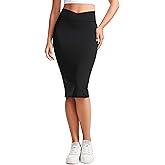 CRZ YOGA Butterluxe Midi Pencil Skirts for Women V Cross High Waist Bodycon Stretch Casual Work Skirt