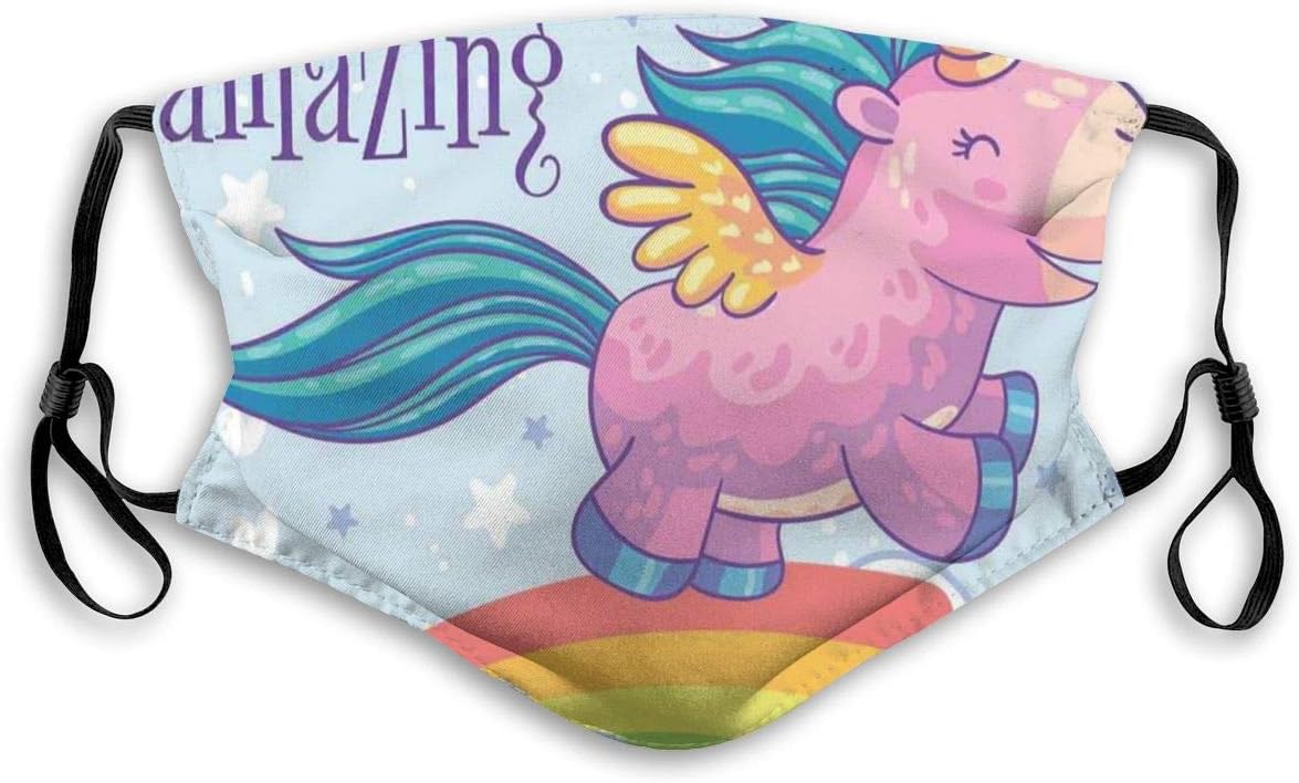 Anti Bacterial Face Pollution Mask,Small Pony Riding A Rainbow In The Sky With Motivational Youre Amazing Quote,Anti-Dust Mouth Mask,Reusable Masks for Health Protection,Kids Size:S