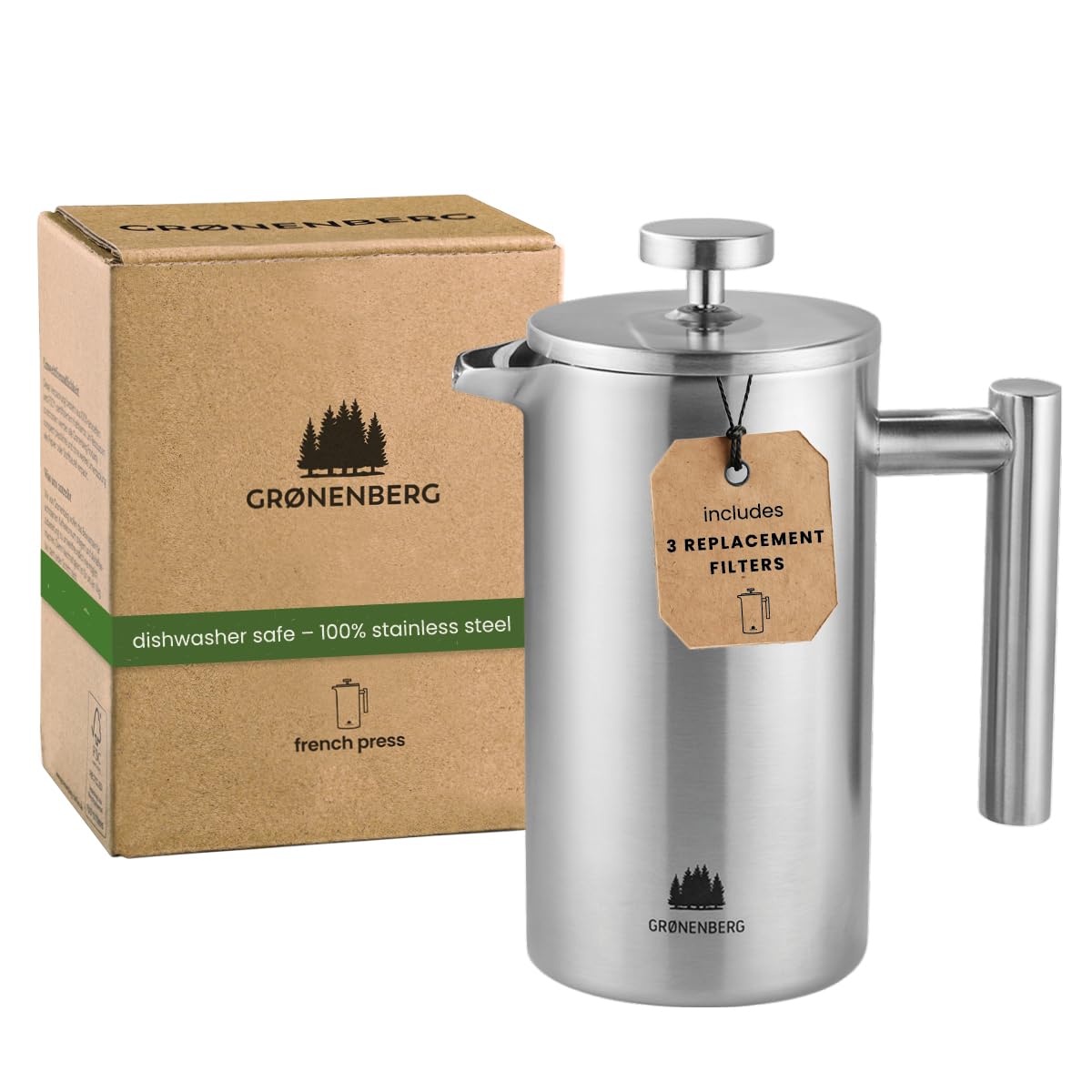 Groenenberg French Press 1l I Insulated cafetiere I stainless steel coffee press I French Press coffee maker