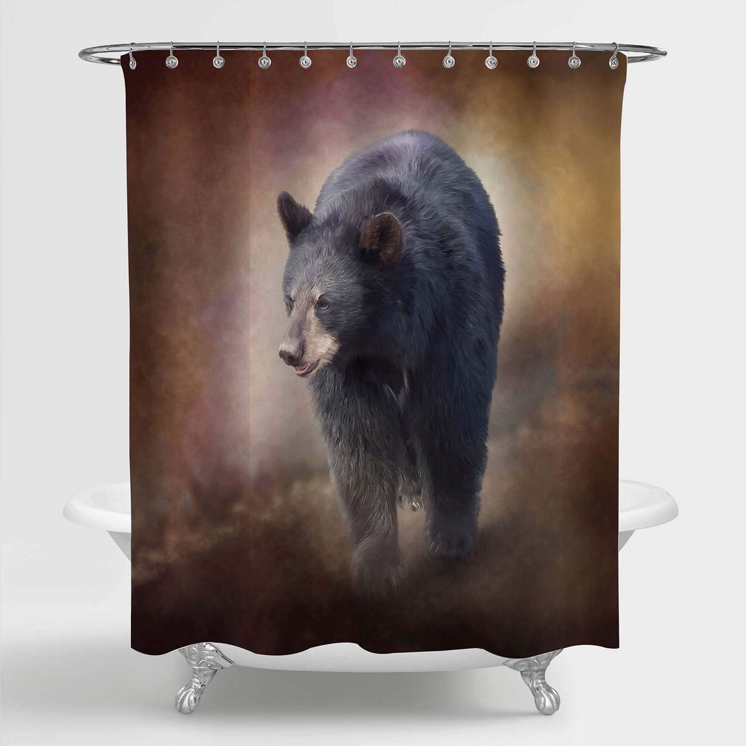 ANYYT Rustic Black Bear Shower Curtain, Wild Animal Walking
