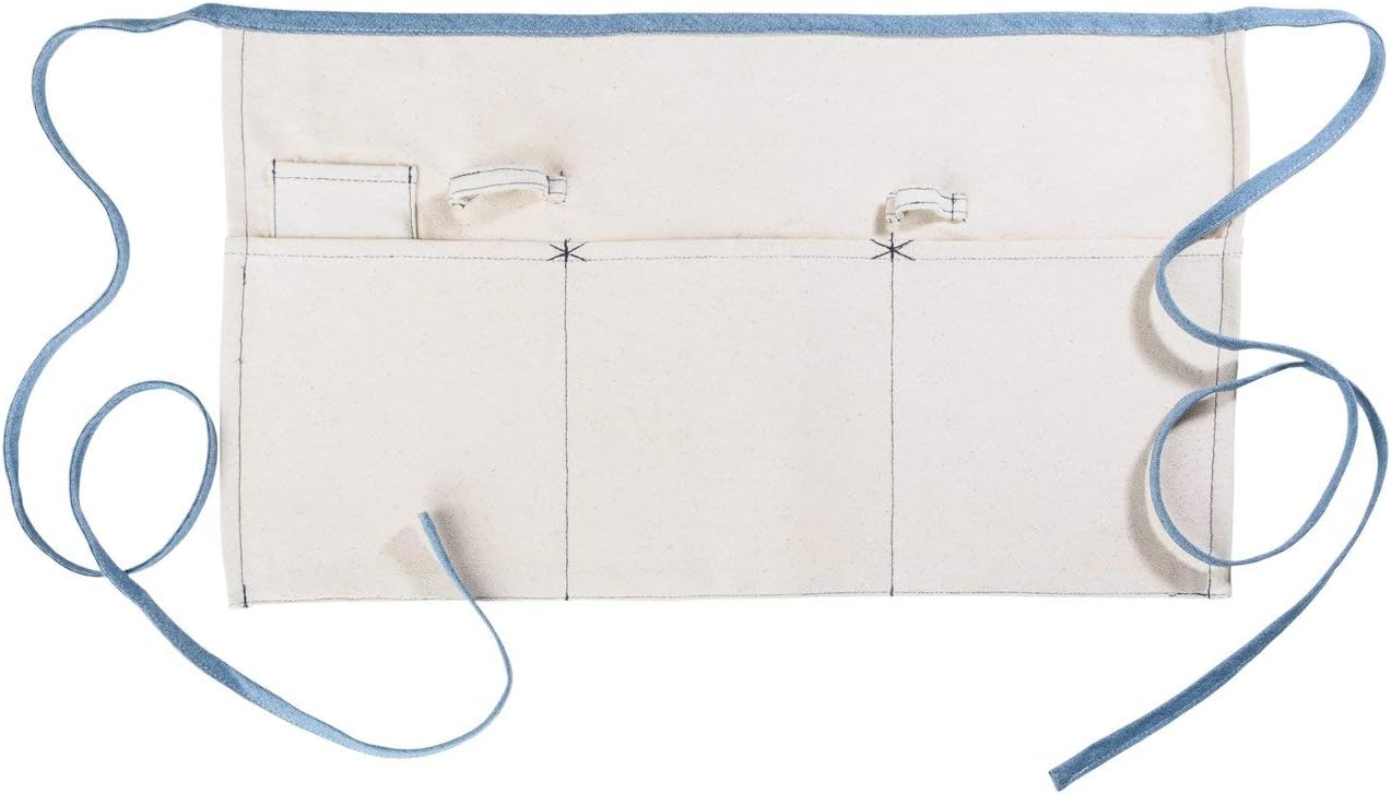 Waist Apron with Pockets | Eco Friendly Upcycled Cotton and Denim Half Apron | for Women, Men, Restaurant Server, Kitchen Waiter, Cooking Chef, Art Smock, Grill, Adult, Kid (Natural With Loops)