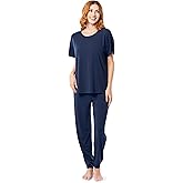 Fruit of the Loom womens Breathable Short Sleeve Top and Jogger Pant Sleep Pajama Set