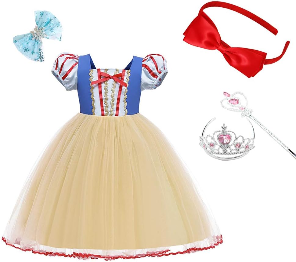 Shinykids 白雪姫風 ドレス ディズニー プリンセス ドレス 白雪姫 コスチューム 仮装 ベビー コスプレ ハロウィン 仮装 子供 女の子 クリスマス パーティー 仮装 記念写真 プリンセスなりきり 誕生日 プレゼント 豪華5点セット キッズコスチューム Amazon