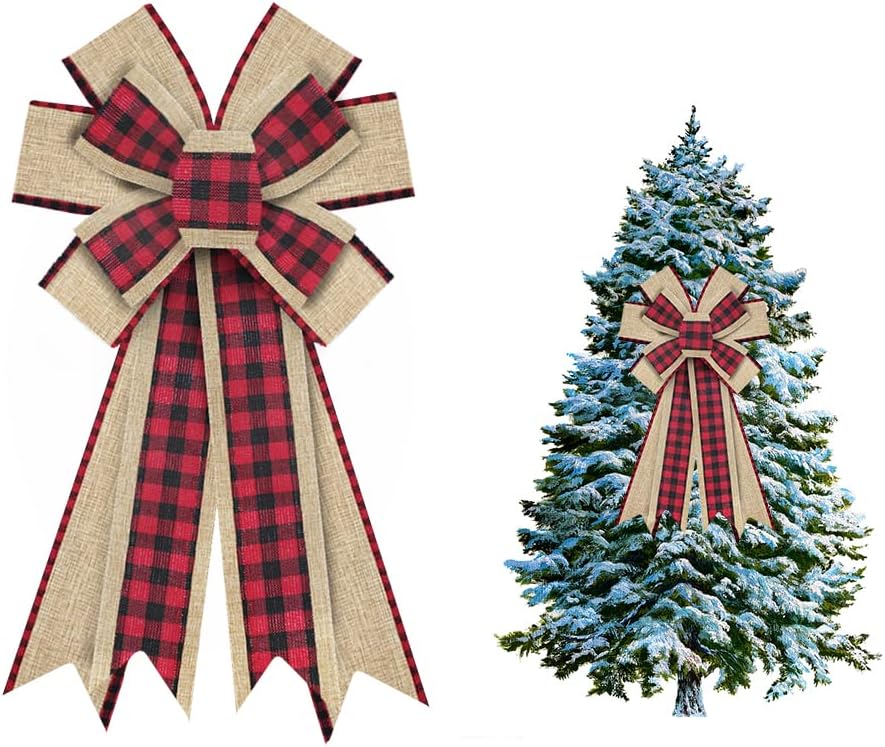 Bows & Ribbons - Heureppy Christmas Wreath Bows Decor Bow Red Black Buffalo Plaid Burlap for Wreaths, Ribbon Tree Topper Home Indoor Outdoor Decoration Ornament Supplies