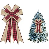 Heureppy Christmas Wreath Bows Decor Bow Red Black Buffalo Plaid Burlap for Wreaths, Ribbon Tree Topper Home Indoor Outdoor Decoration Ornament Supplies