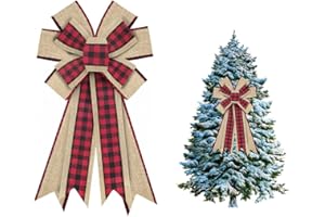 Heureppy Christmas Wreath Bows Decor Bow Red Black Buffalo Plaid Burlap for Wreaths, Ribbon Tree Topper Home Indoor Outdoor Decoration Ornament Supplies