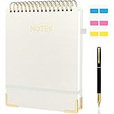 Aesthetic Top Spiral Notebook, A4 Large Linen Hardcover Top Bound Steno Pads, 240 Pages 100gsm Thick Lined Paper Left Handed Notebook Journal for Work, School, Church Writing - Beige, 8.5" x 11"
