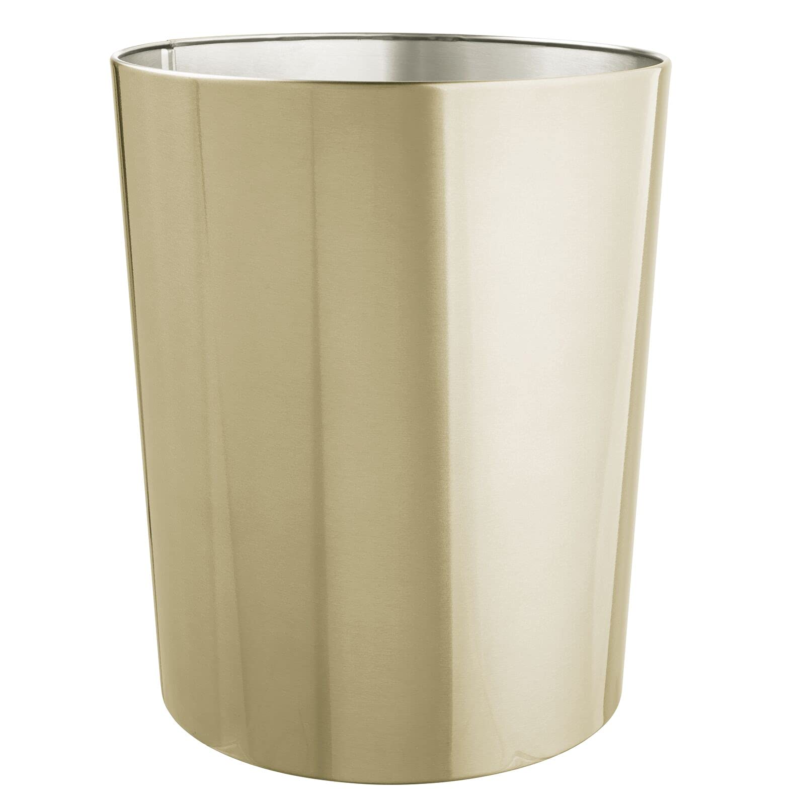 mDesign Metal Wastepaper Bin — Stainless Steel Bathroom Trash Can — Rubbish Basket for Home and Office — Soft Brass