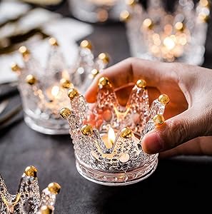 Vixdonos Votive Candle Holders Set of 6 Crown Glass Tealight Candle Holder for Wedding, Party and Home Decor (Gold)