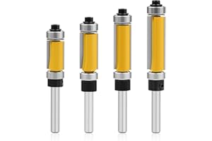 4Pcs Top and Bottom Bearing Flush Trim Router Bits Set 1/4 Inch Shank, Carbide Pattern Flush Trim Cut Router bit, 1/2 Inch Cu