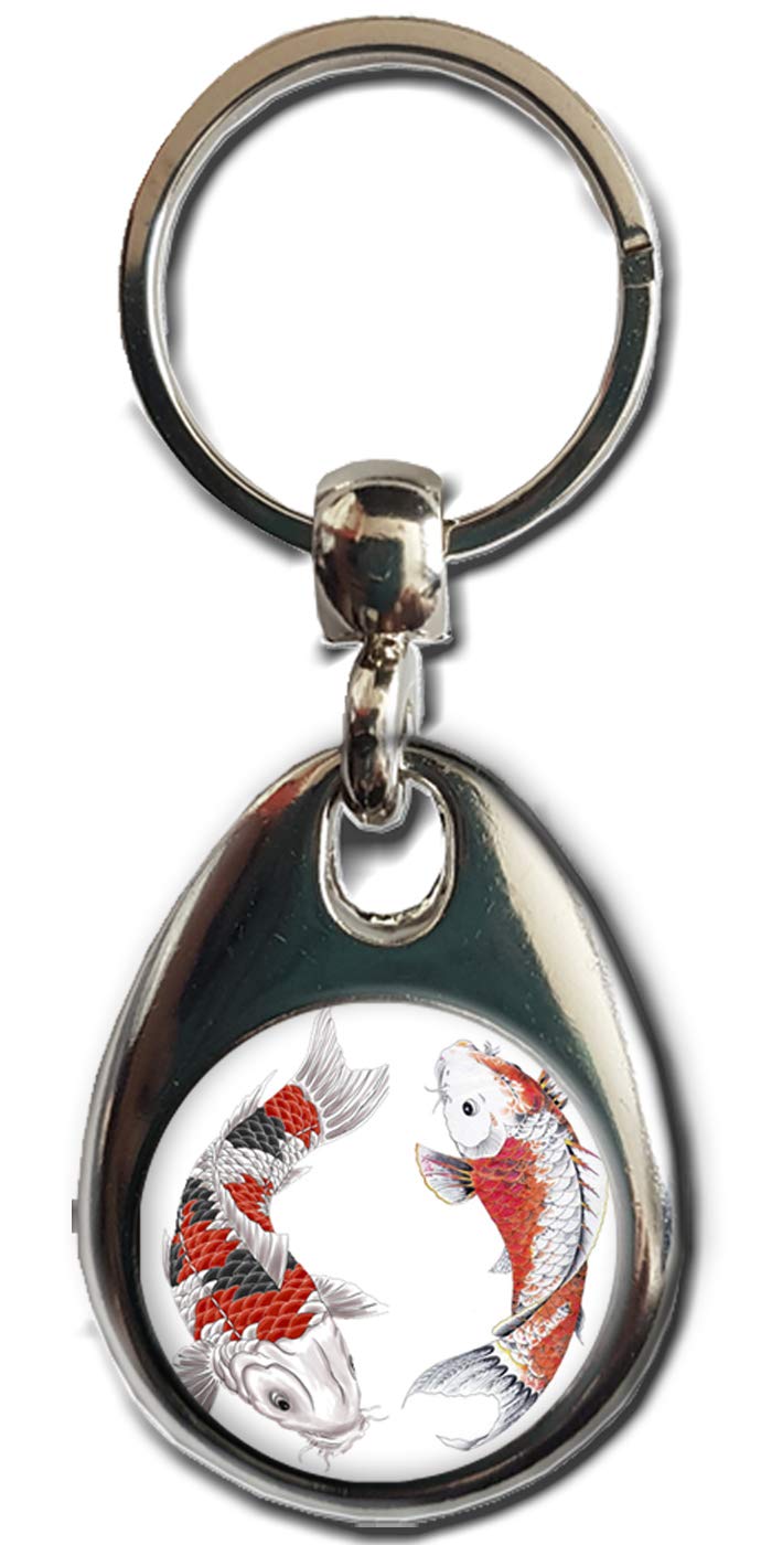 KAZMUGZ KOI CARP KEYRING. Heavy quality metal gift keyring. Double sided keychain. British Wildlife gift.