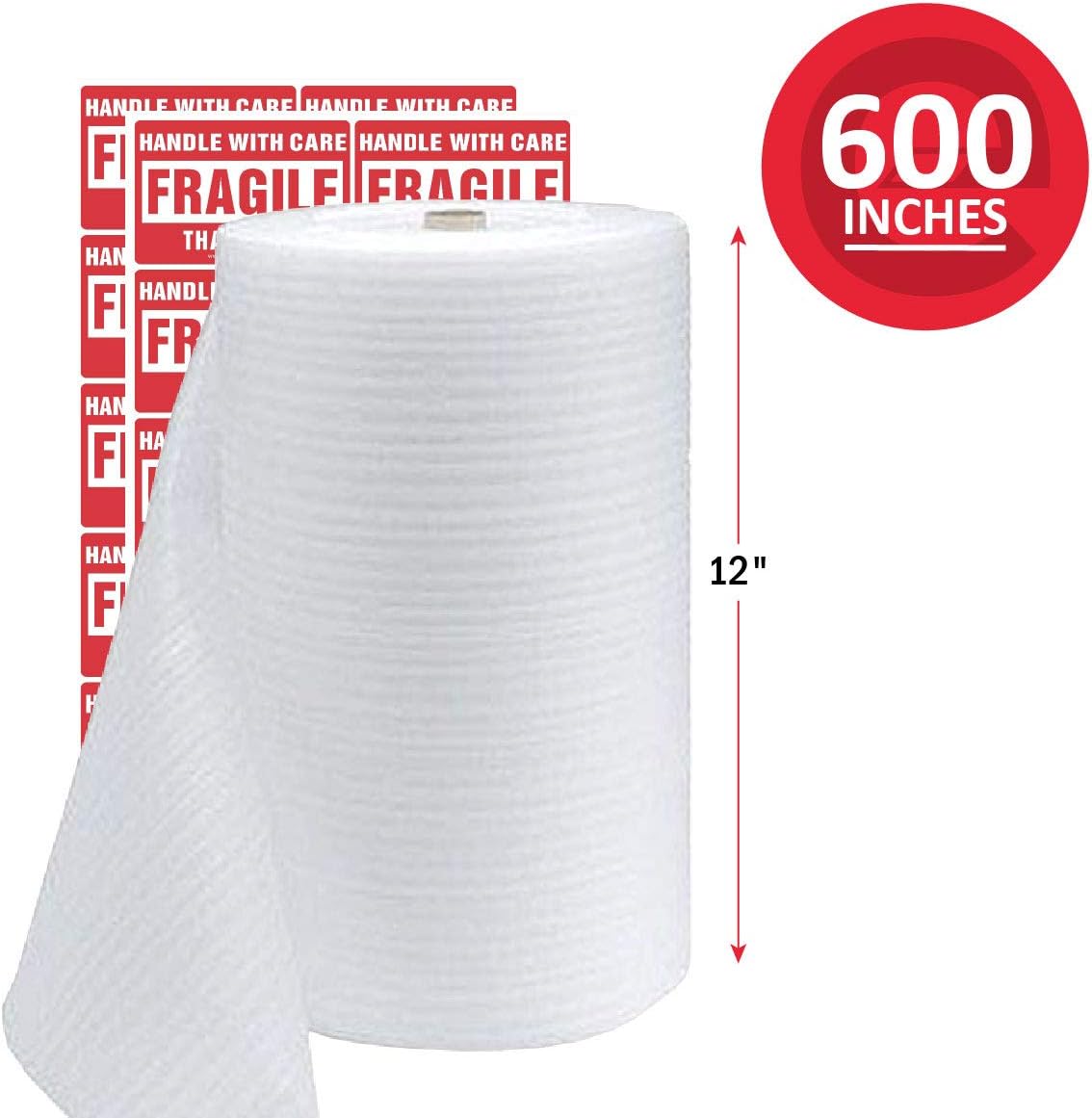 enKo Foam Wrap Roll (1-Roll) 12" Wide x 600" Length (Inch) Foam Wrap Roll Cushioning Moving Supplies Protect Glasses, China, Dishes for Shipping Storing Packing with 20 Fragile Stickers Labels: Office Products