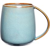 Bosmarlin Matte Ceramic Coffee Mug, Tea Cup for Office and Home, 13 oz, Dishwasher and Microwave Safe, 1 Pack (Lake Blue(Glossy))