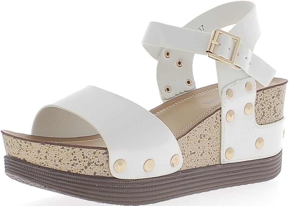 ChaussMoi Varnished White Wedge Sandals with Ankle Strap 7