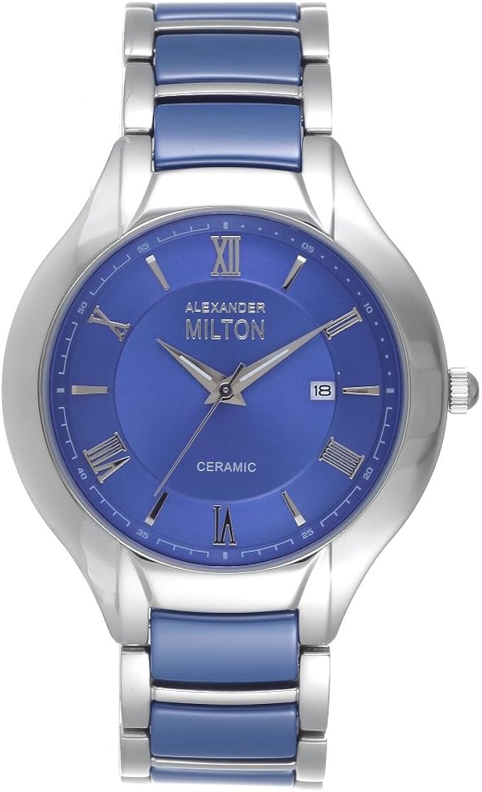 ALEXANDER MILTON Keramikuhr - Modell Samos, blau/Silber: Amazon.de: Uhren