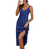 ouansyltg Women Long Satin Nightgown Silk Slips Dress Sexy V Neck Sleepwear Sleeveless Nightshirt Wide Strap Chemise