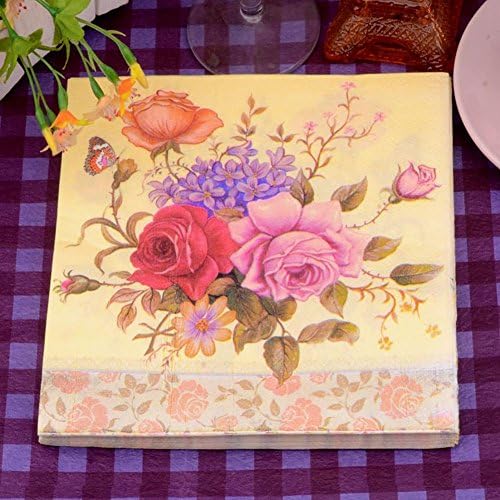 Promices 20pcs Food Grade Wedding Retro flower Paper Napkins for Party Wedding Decoration