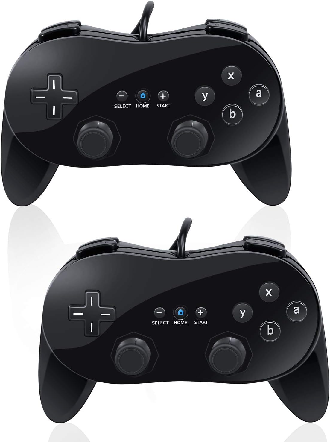 VOYEE Wii Classic Controller, 2 Pack Wired Pro Controller for Nintendo Wii (Black)