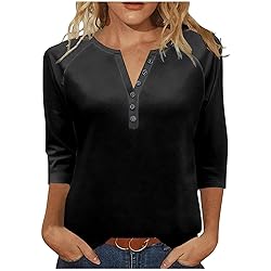 3/4 Length Sleeve Womens Tops Dressy Trendy Button