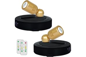HAMVIDNE LED Spotlight, Battery Powered Spot Lights with Remote, Tree Up Lights Indoor, Dimmable Plants Spotlights, Picture Light for Wall Art Display Dartboard Painting Artwork Accent-2Pack