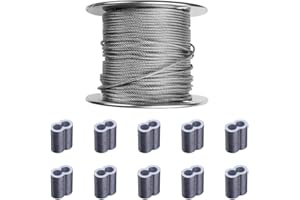 LAUREOLA INDUSTRIES Laureola 3/32" Wire Rope Kit, 250ft 7x7 Galvanized Steel Wire Cable, and 3/32" 10pcs Aluminium Crimping Loop Sleeves. Ideal for Construction, DIY, Outdoors, Agriculture, and Industrial Applications.