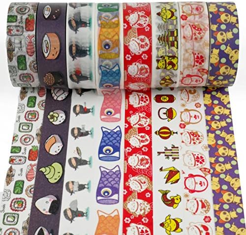 Crafty Rabbit Sushi Ninja Washi Tape - Set of 8 Rolls - 262 Feet Total - Multicolor