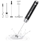 Maestri House Rechargeable Milk Frother with 3 Heads, LunaFro AS Handheld Electric Foam Maker Waterproof Detachable Stainless Steel Whisk Drink Mixer Foamer with Stand for Lattes, Cappuccino, Egg