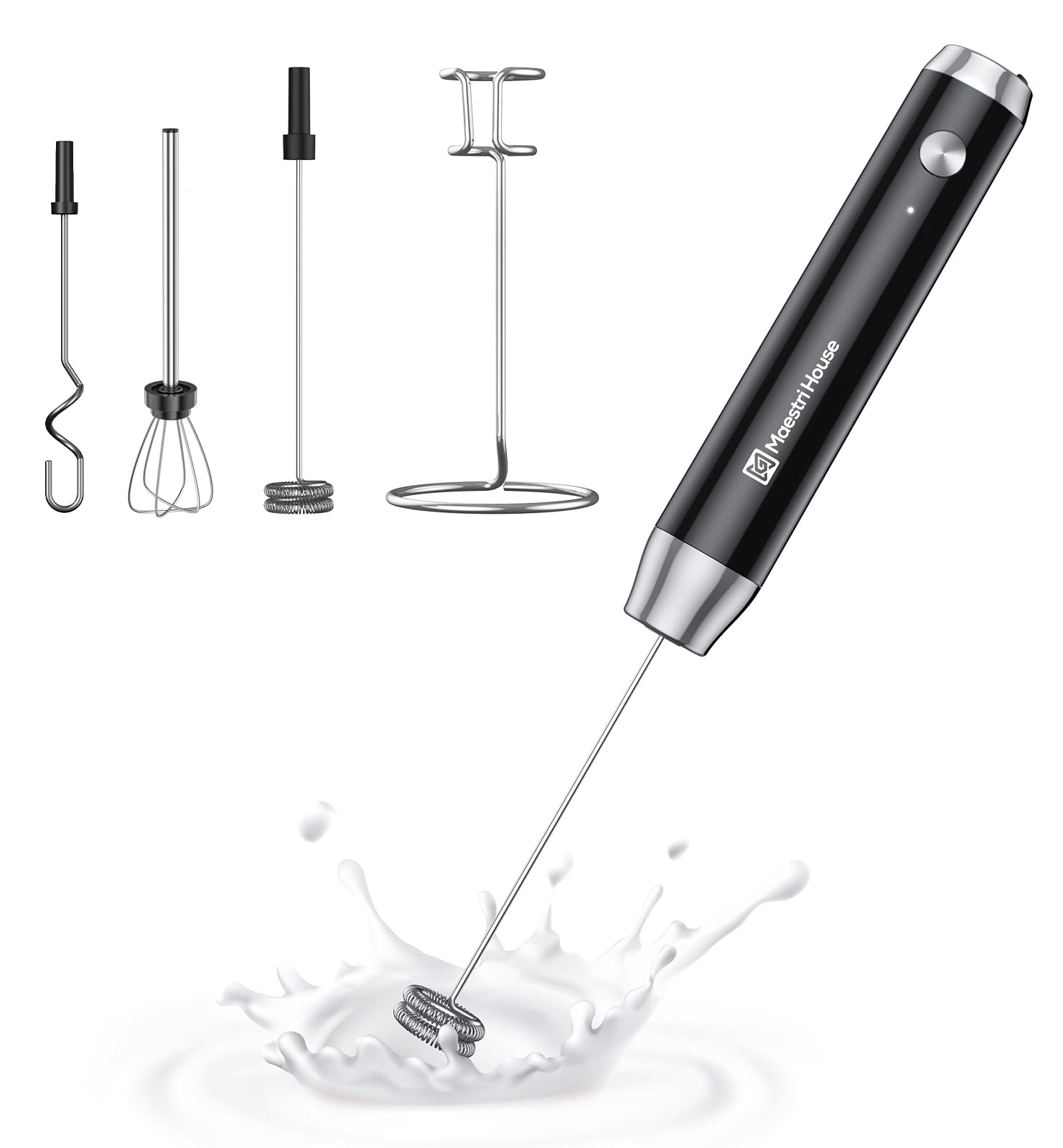 Photo 1 of Maestri House Rechargeable Milk Frother with 3 Heads, LunaFro AS Handheld Electric Foam Maker Waterproof Detachable Stainless Steel Whisk Drink Mixer Foamer with Stand for Lattes, Cappuccino, Egg
