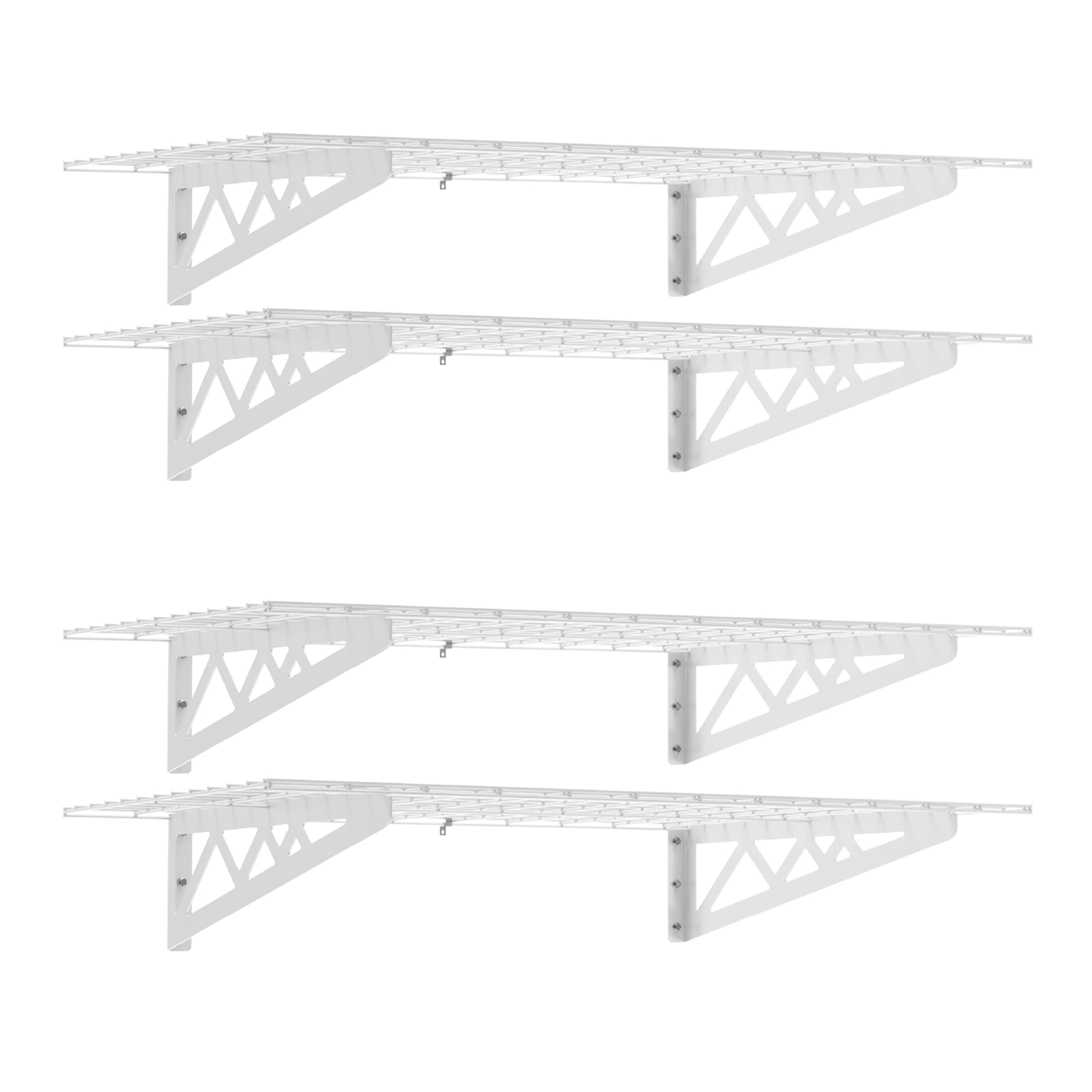 MonsterRax | Garage Wall Shelf Four-Pack White or Hammertone | Three Size Options | Includes Bike Hooks | 300lb Weight Capacity (White, 24"x48", 4 Pack) Image