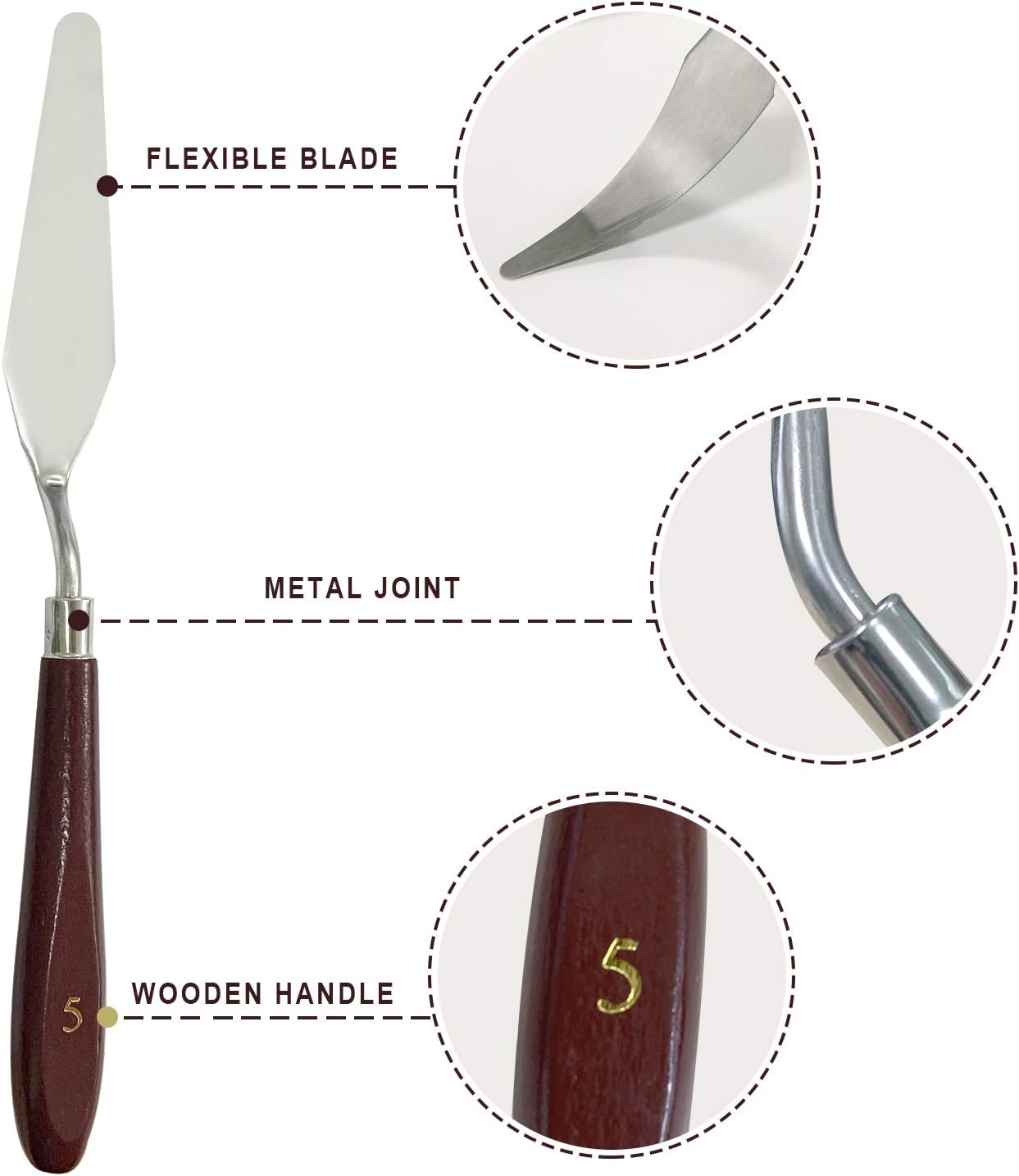 PHOENIX Paint Knife Set, 5-Piece Stainless Steel Artist Palette Knife Paint Spatula for Oil & Acrylic Painting Art Tools: Home Improvement