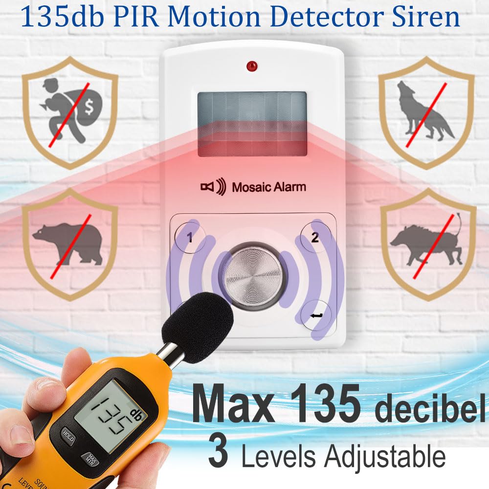Bewegungsalarm mit Fernbedienung für Garage, Schuppen & Innenräume | 135 dB lauter Einbruchalarm | Batteriebetrieben, tragbarer Bewegungsmelder mit Tastatur | Kabellos oder USB 2