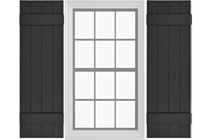 Pontiac Trail Board & Batten Vinyl Shutters (1 Pair) | 14.5"x47" (4-Board) - Black Cosmos/Paintable | Exterior Window Shutters | Includes Mounting Hardware | Simple Installation | Made in USA