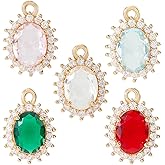 Hobbspring 10Pcs Oval Rhinestone Charms 5 Colors Rhinestone Crystal Oval Dangle Charms Faceted Glass Ellipses Brass Pendants for Necklace Earrings Bracelets Jewelry Making DIY Crafts