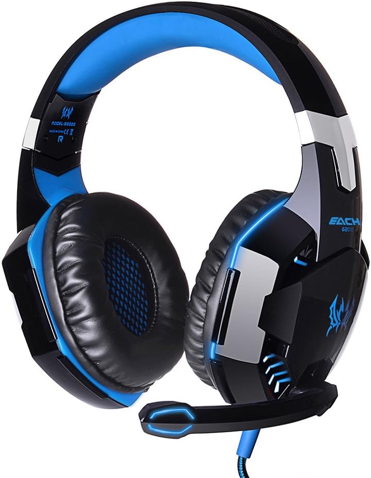 JGmax Pro Gaming Headset 3.5mm Stereo Over-ear Headset Headphone Earphones Headband with Mic,Noise Cancelling,Volume Control for PC Laptop Black & Blue