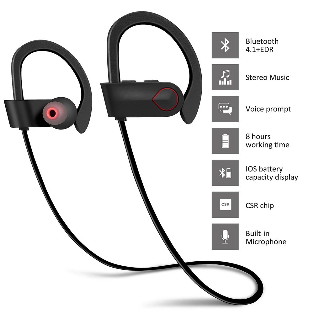 YIIYAA Wireless Bluetooth Headphones 4.1 On-Ear Bluetooth Earbuds Built-in Mic Stereo Sound Noise Cancelling IPX4 Waterproof Sweatproof Wireless Earbuds for Running Exercising-Red