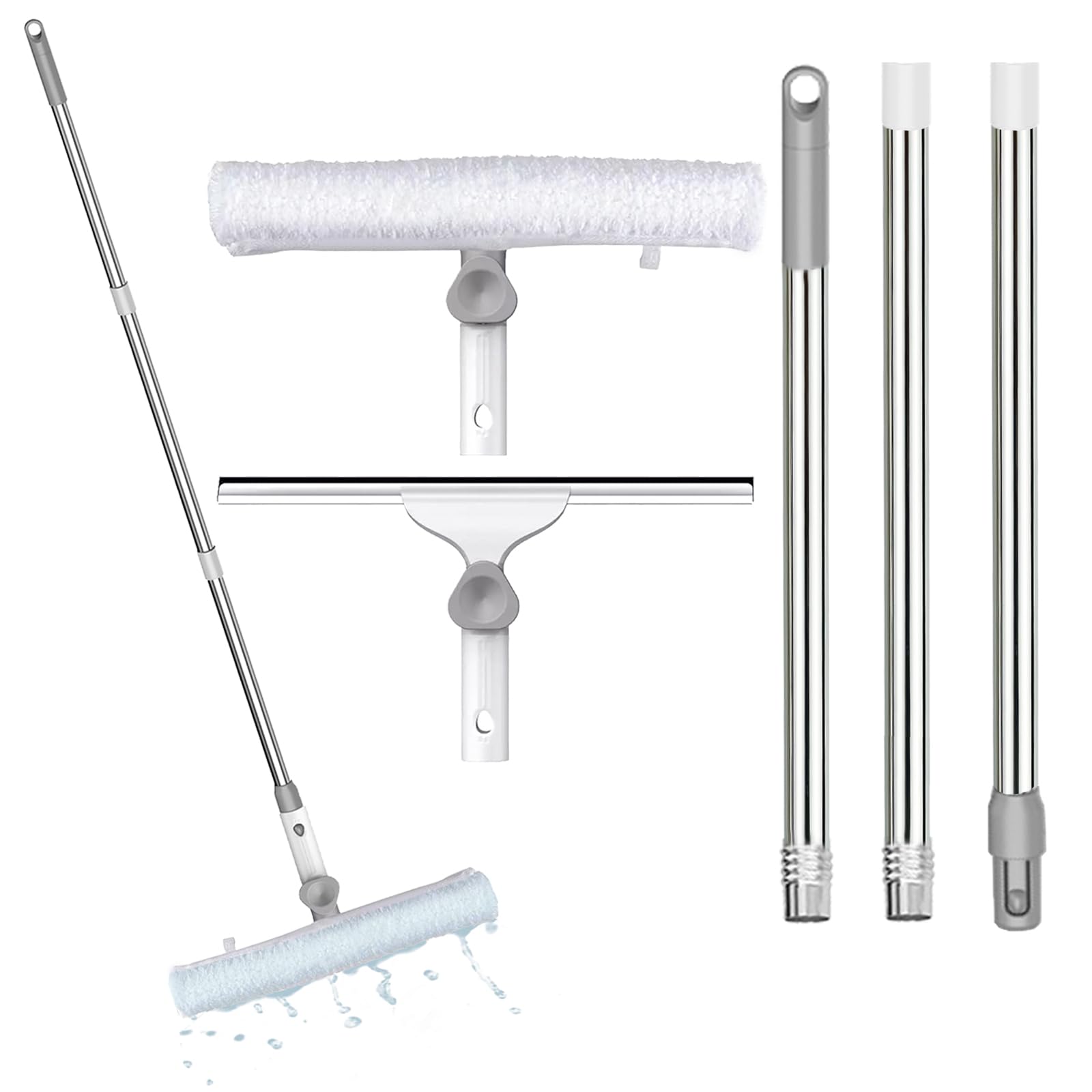 Floor squeegee,140cm Long Handle Professional Magic Broom with 3 Part Water Slide Shower Squeegee Window Squeegee Water Wiper Best for Washing, Drying, Bathroom, Wet Room, Floor (White)