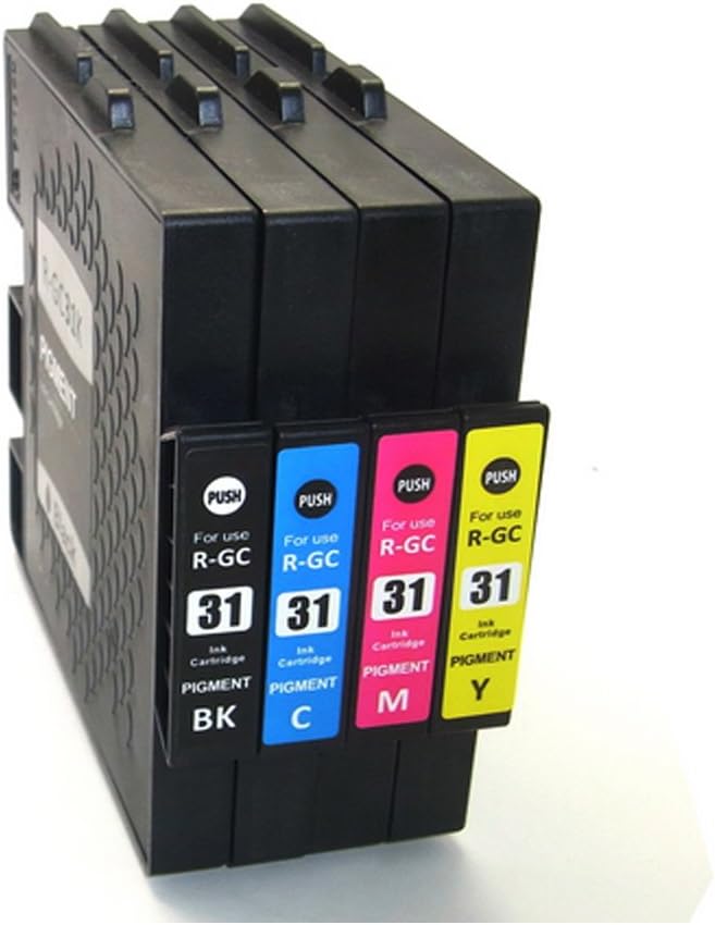 Harryware Replacement Ink Cartridges 4(1xBlack ,1xCyan,1xMagenta,1xYellow) Compatible with Roich GC31 GC-31 with Chip Pack of 4