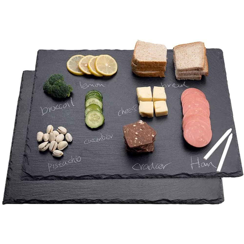 WLWNWFT 2 Pcs Large Slate Cheese Boards - Slate Cheese Tray Serving Tray with 2 Chalks