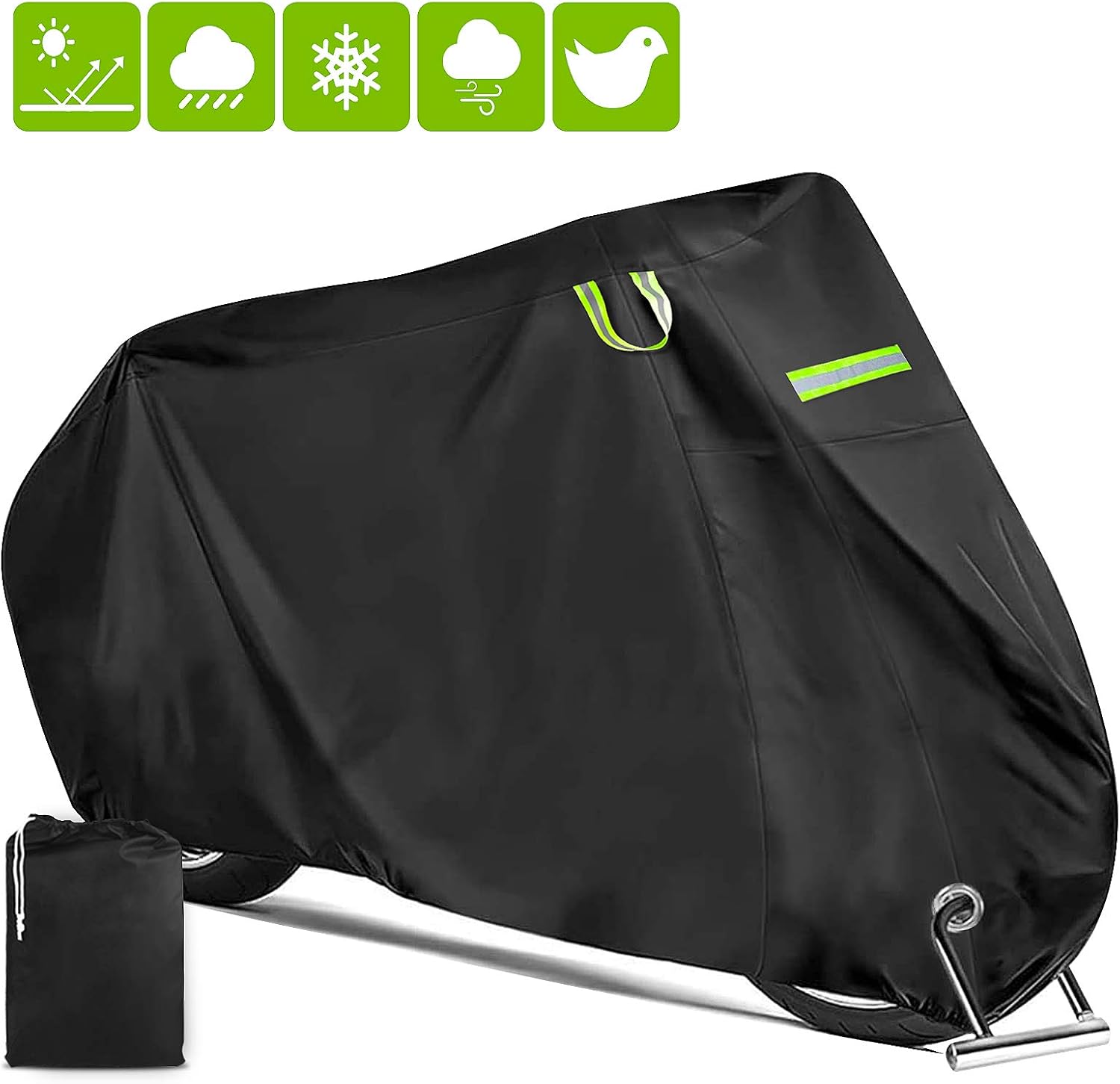 mixigoo Fahrradabdeckung Wasserdicht 210T Fahrradgarage mit Reflexionsstreifen Schlosslöcher Fahrrad Schutzhülle Wasserfest Schutz vor Staub Regen Schnee UV 200x70x110cm mit Beutel