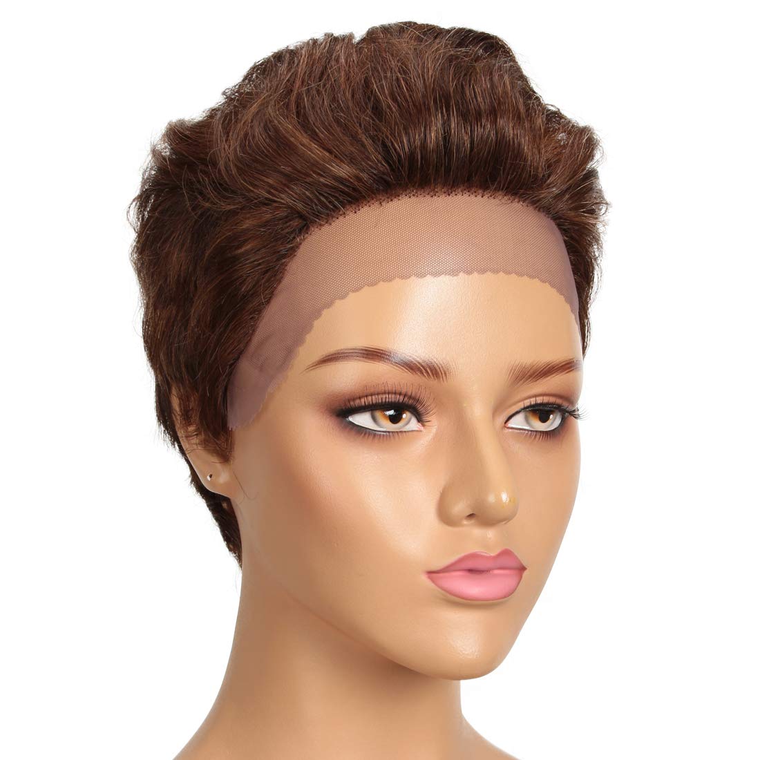 DÉBUT short lace front wigs human hair wigs Pixie wigs Brazilian Virgin Hair 9 inches 79g Medium brown