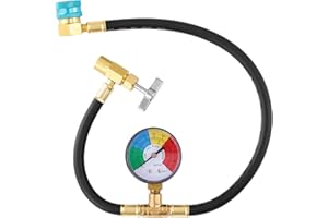 R1234YF Refrigerant Charge Hose Kit, R1234yf Refrigerant Gauge with R1234YF Self-Sealing Can Opener 1/2’’ LH, 90 Degree R1234