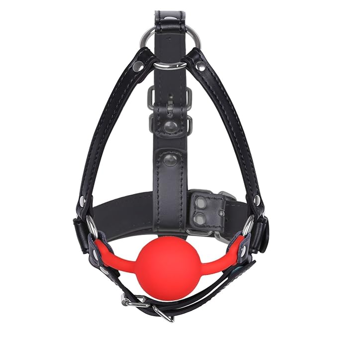dPois Ballgag Kopfgeschirr Kopfharness Harness Mundknebel mit Ball Ballknebel Leder Sklavenerziehung Silikonball kugelknebel