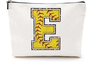 CQM Initial Makeup Bag Monogrammed Cosmetic Bag Letter E Zipper Pouch Softball Accessories for Girls Women Player Coach Niece Graduation Birthday Gifts