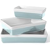 MARTHA STEWART 3 Piece Oven to Table Stoneware Bakeware, Baking Dish & Casserole Set - Dusty Blue