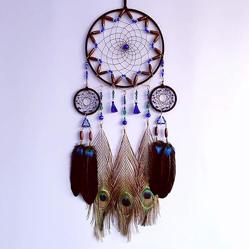 GUOG Handmade Dream Catcher Traditional Crafts Vintage Wall Hanging Home Decoration Feathers Beading Hanging Ornaments Dream Catcher Brown