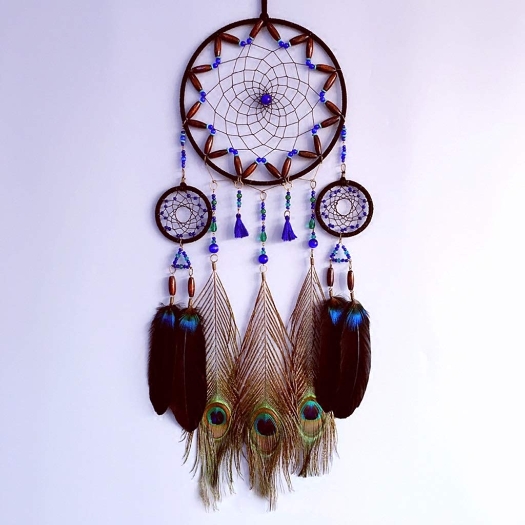 GUOG Handmade Dream Catcher Traditional Crafts Vintage Wall Hanging Home Decoration Feathers Beading Hanging Ornaments Dream Catcher Brown