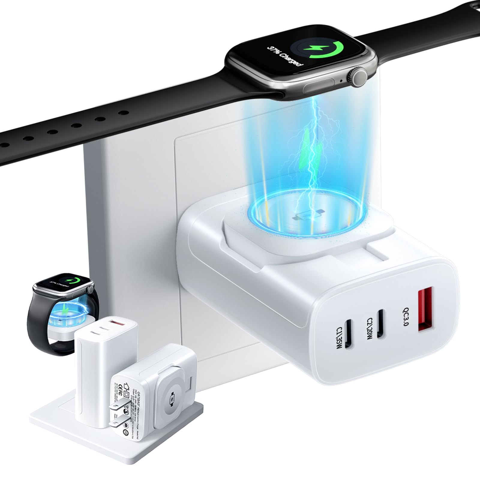 Photo 1 of OGRANEE 4 in 1 Charger 40W for iPhone iWatch and Airpods Fast Charging, Portable Travel Multi Chargers for Apple Devices, Dual Usb Wall Charger Block, Phone And Watch Charger Station for iPhone, White