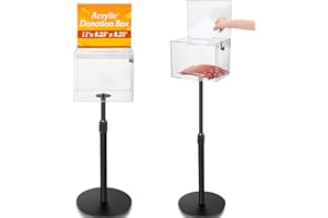 DoubleFill Suggestion Donation Box with Lock and Key Acrylic Offering Raffle Box with Stand Slot for Office Charity Church Collection(1 Pack,Clear,11"x 8.25" X 8.25")