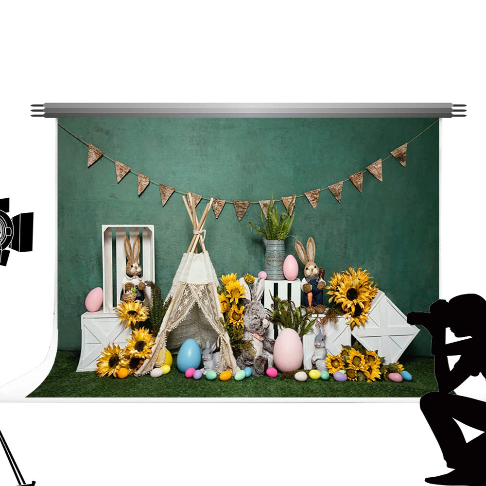 Kate 2.2x1.5m Easter Background Green Easter Egg Rabbit Backdrop Party Decorations Background for Professional Photography Studio